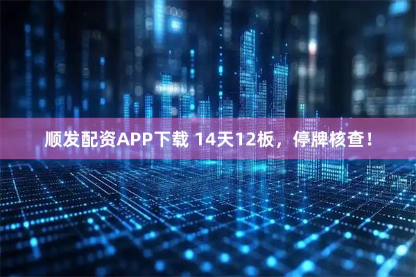 顺发配资APP下载 14天12板,停牌核查!
